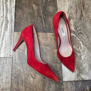 Lucenti Italy Red Suede Pointed Toe Heels Pumps Stiletto Classic 38 / US 7 1/2